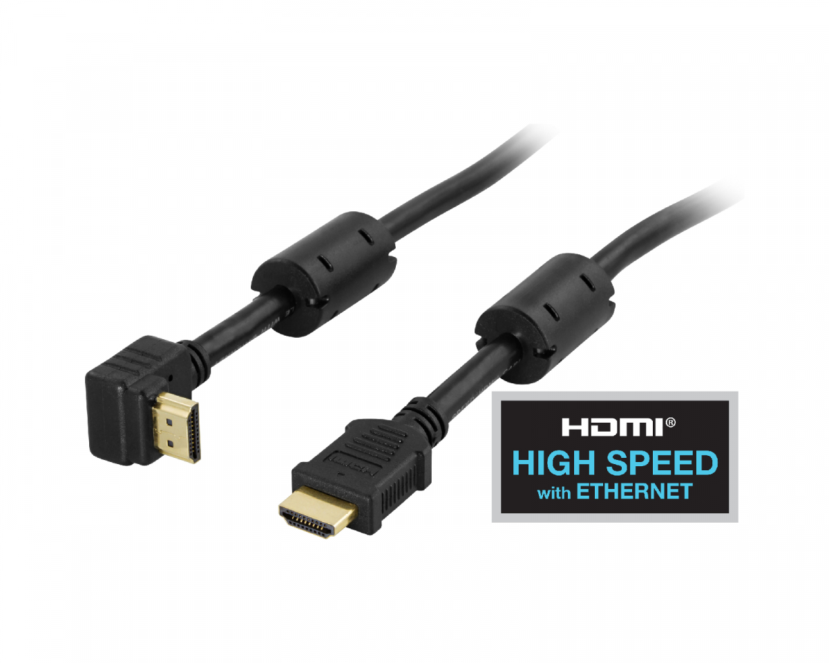 Deltaco Angled HDMI Kabel High Speed with Ethernet, 4K, Ultra HD