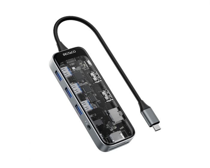 Deltaco Transparent USB-C Docking Station - 10 ports