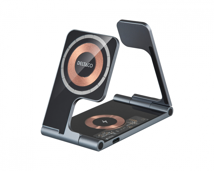 Deltaco 3-in-1 Magnetic Foldable Wireless Qi Charger 18W