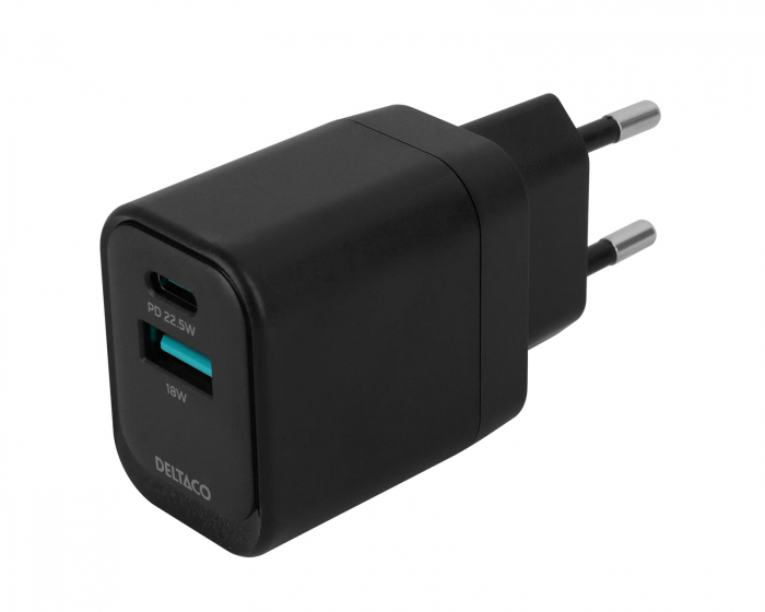 Deltaco USB-C & USB-A Wall Charger - Black