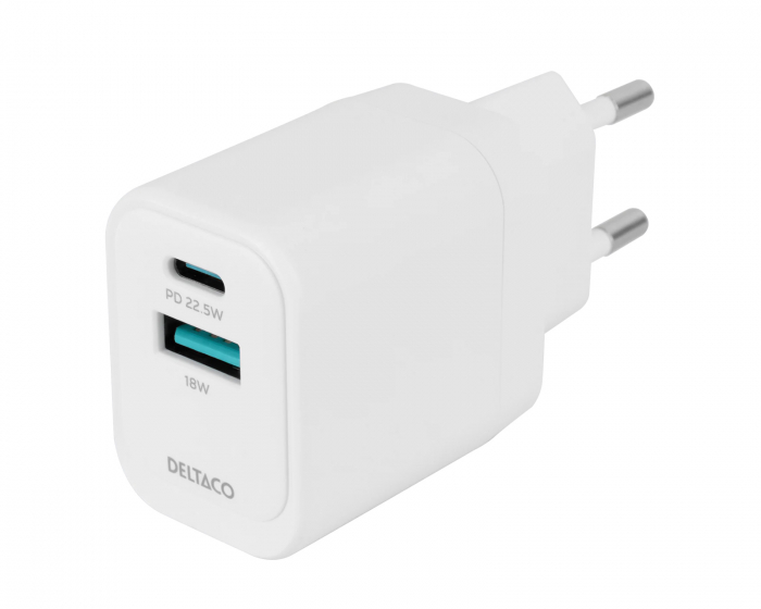 Deltaco USB-C & USB-A Wall Charger - White