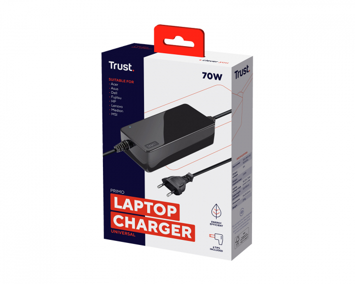 Trust Primo Universal 70W Laptop Charger - Black