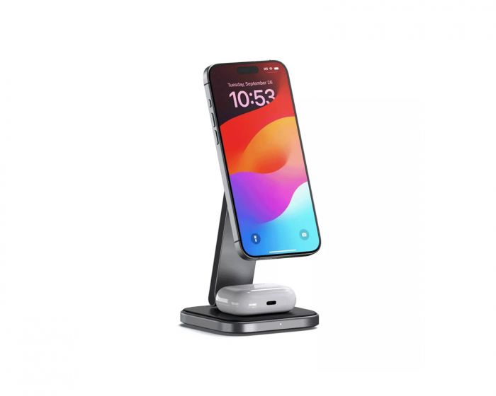 Satechi 2-in-1 Foldable Qi2 Wireless Charging Stand - Space Grey