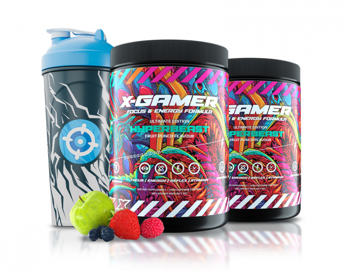 X-Gamer 2 x 600g X-Tubz Hyperbeast - 60 Servings + Shaker