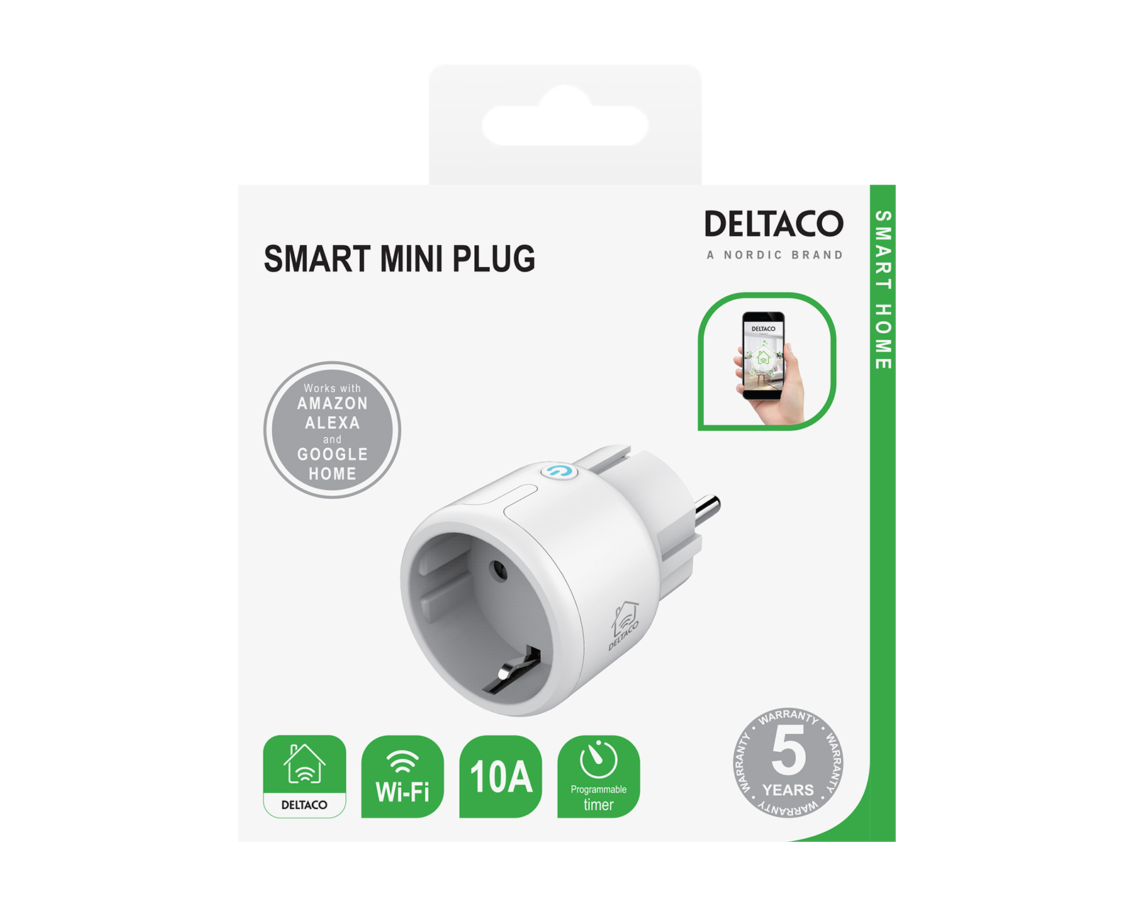 Deltaco Smart Home Mini Smart Plug - WiFi, Timer - Black 