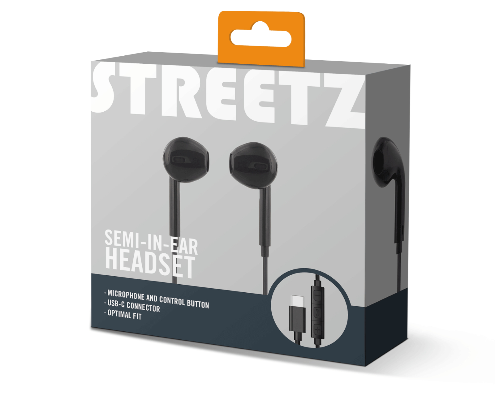 STREETZ In Ear Headphones 3 Buttons USB C Black MaxGaming