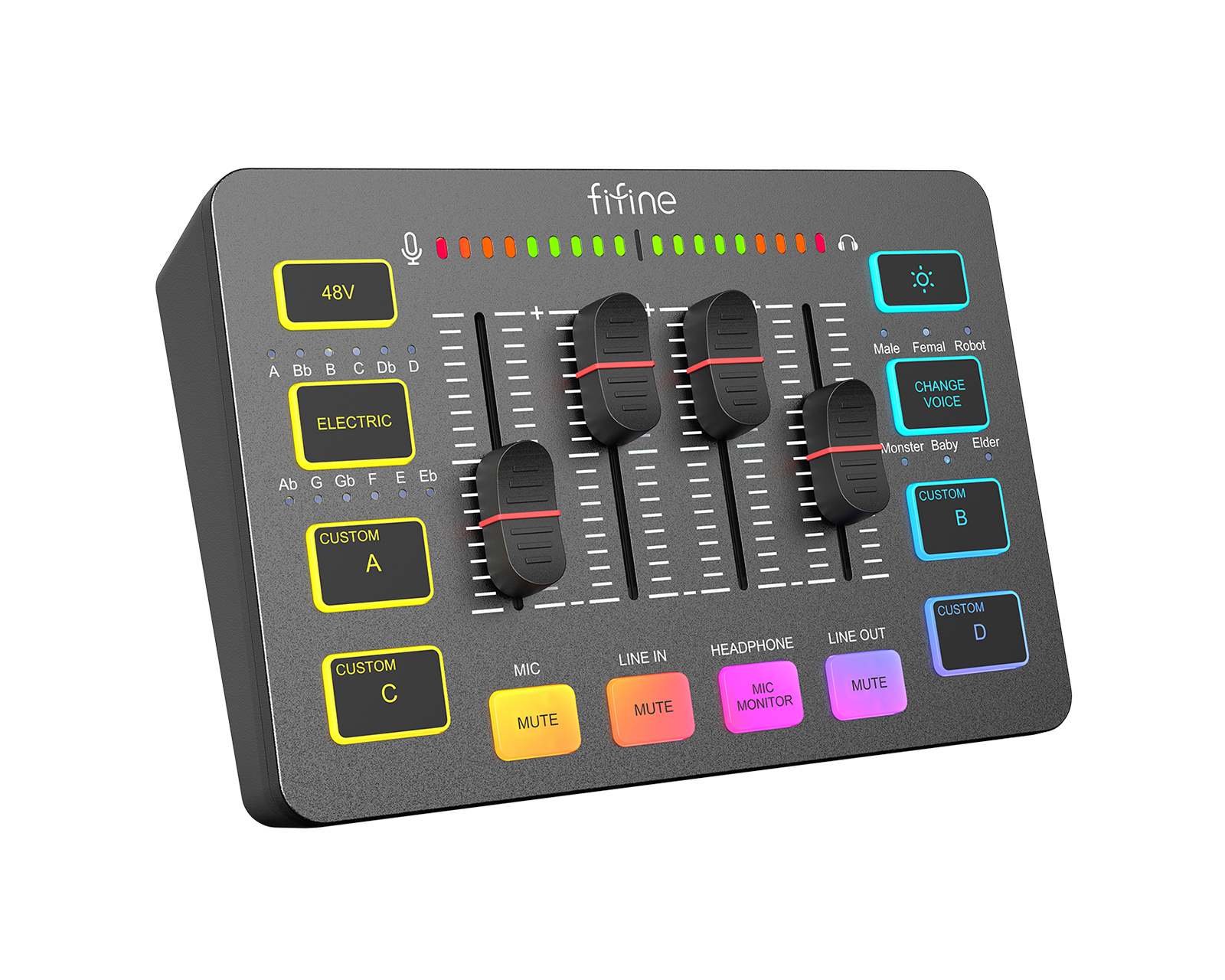 FIFINE Gaming Audio Mixer,Streaming 4-Channel RGB Mixer with XLR Microphone  Interface,for Game Voice,Podcast,AmpliGame SC3